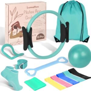 Pilates Ring Essentials Kit for Women, Home Workout Equipment Set with 9.8” Ball, Resistance Bands, Magic Circle, Accessories, Pilates Set for Beginners, Toning, Fitness Gift Idea